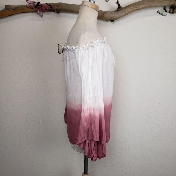 Love Notes Off-Shoulder Pink and White Rayon Blouse sz large - Picture 4 of 8